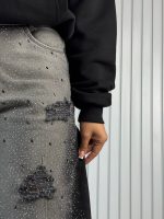 شلوارک جین کمر ساده ذغالی پارچه خارجی کد 61278 - Image 2